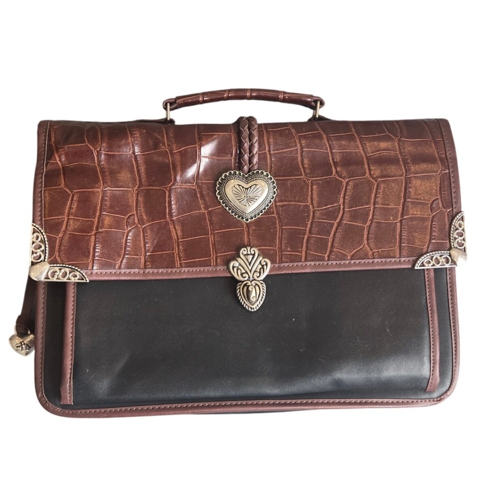 Vintage Brighton‎ Briefcase Organizer Bag Leather Two Tone Croc Embossed Western